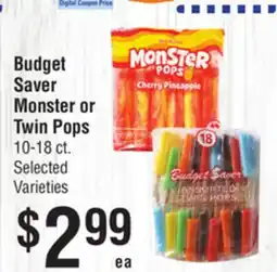Smart & Final Budget Saver Monster or Twin Pops offer