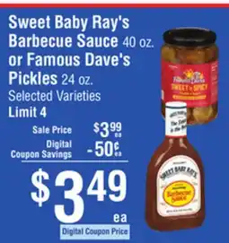 Smart & Final Sweet Baby Ray's Barbecue Sauce or Famous Dave's Pickles offer