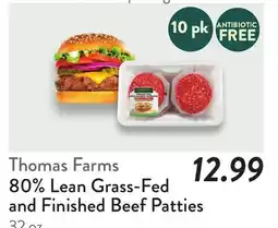 Fresh Thyme Thomas Farms 80% Lean Grass-Fed and Finished Beef Patties offer
