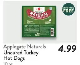 Fresh Thyme Applegate Naturals Uncured Turkey Hot Dogs offer