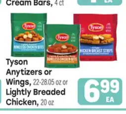 Tony’s Fresh Market Tyson Anytizers or Wings, 22-28.05 or Lightly Breaded Chicken, 20 oz offer