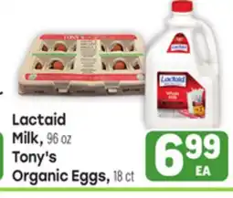 Tony’s Fresh Market Lactaid Milk, 96oz, Tony's Organic Eggs 18 ct offer