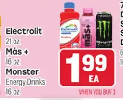 Tony’s Fresh Market Electrolit 21oz, Más + 16oz, Monster Energy Drinks 16oz offer