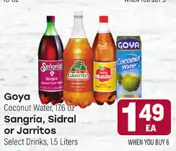 Tony’s Fresh Market Goya Coconut Water, 17.6oz Sangría Sidral or Jarritos Select Drinks, 1 5 Liters offer