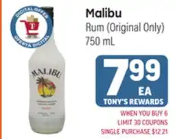 Tony’s Fresh Market Malibu Rum offer