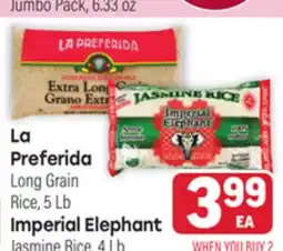 Tony’s Fresh Market La Preferida Long Grain Rice, 5Lb, Imperial Elephant Jasmine Rice, 4Lb offer
