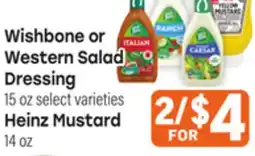 Tony’s Fresh Market Wishbone or Western Salad Dressing, Heinz Mustard offer