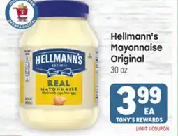 Tony’s Fresh Market Hellmann's Mayonnaise Original offer