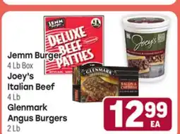 Tony’s Fresh Market Jemm Burger 4Lb Box, Joey's Italian Beef 4Lb, Glenmark Angus Burgers 2Lb offer