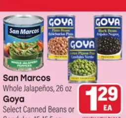 Tony’s Fresh Market San Marcos Whole Jalapeños, 26 oz Goya Select Canned Beans or Gandules, 15-15.5 oz offer