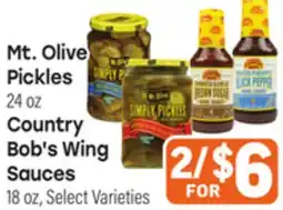 Tony’s Fresh Market Mt. Olive Pickles 24oz, Country Bob's Wing Sauces 18 oz offer