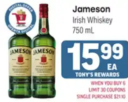Tony’s Fresh Market Jameson Irish Whiskey offer