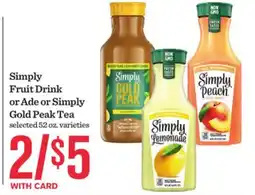 Mariano's Simply Fruit Drink or Ade or Simply Gold Peak Tea offer