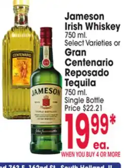 Jewel-Osco Jameson Irish Whiskey 750 ml. Select Varieties or Gran Centenario Reposado Tequila 750 ml offer