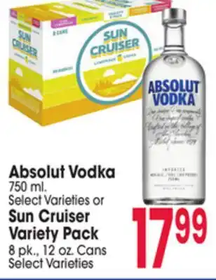 Jewel-Osco Absolut Vodka 750 ml. Sun Cruiser Variety Pack 8 pk., 12 oz. Cans offer