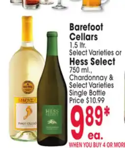 Jewel-Osco Barefoot Cellars 1.5 ltr. Select Varieties or Hess Select 750 ml., Chardonnay & Select Varieties offer