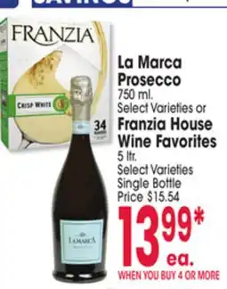 Jewel-Osco La Marca Prosecco 750 ml. Select Varieties or Franzia House 5 ltr. Select Varieties offer