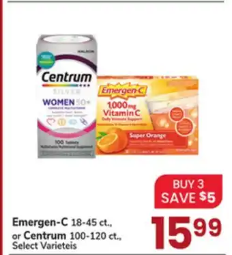 Jewel-Osco Emergen-C 18-45 ct., or Centrum 100-120 ct offer
