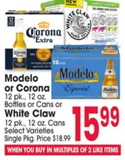 Jewel-Osco Modelo or Corona 12 pk., 12 oz. Bottles or Cans or White Claw 12 pk., 12 oz. Cans offer