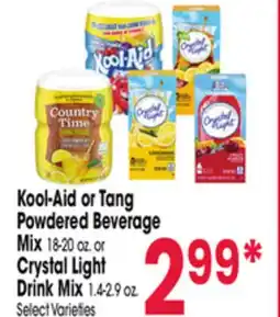 Jewel-Osco Kool-Aid or Tang Powdered Beverage Mix 18-20 oz. or Crystal Light Drink Mix 1.4-2.9 oz offer