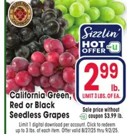 Jewel-Osco California Green, Red or Black Seedless Grapes offer