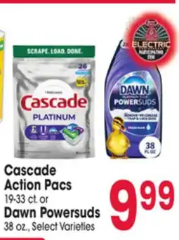 Jewel-Osco Cascade Action Pacs 19-33 ct. or Dawn Powersuds 38 oz offer