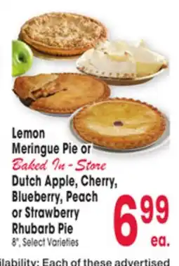 Jewel-Osco Lemon Meringue Pie or Baked In-Store Dutch Apple, Cherry, Blueberry, Peach or Strawberry Rhubarb Pie offer