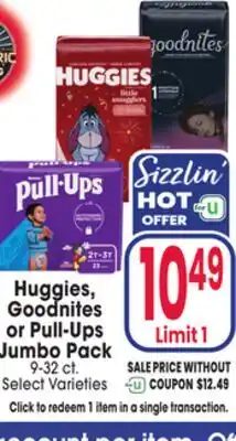 Jewel-Osco Huggies, Goodnites or Pull-Ups Jumbo Pack offer