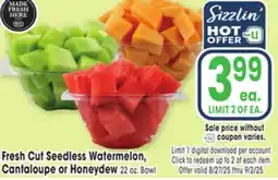 Jewel-Osco Fresh Cut Seedless Watermelon, Cantaloupe or Honeydew offer