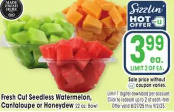 Jewel-Osco Fresh Cut Seedless Watermelon, Cantaloupe or Honeydew offer