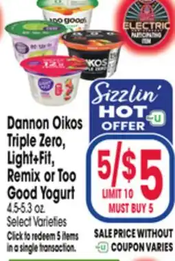 Jewel-Osco Dannon Oikos Triple Zero, Light + Fit, Remix or Too Good Yogurt offer