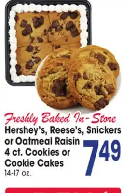 Jewel-Osco Hershey's, Reese's, Snickers or Oatmeal Raisin 4 ct. Cookies or Cookie Cakes oz offer
