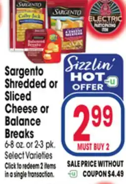Jewel-Osco Sargento Shredded or Sliced Cheese or Balance Breaks offer
