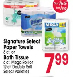 Jewel-Osco Signature Select Paper Towels 6 ct. or Bath Tissue 6 ct. Mega Roll or 12 ct. Double Roll offer