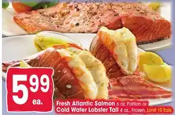 Jewel-Osco Fresh Atlantic Salmon 6 oz. Portion or Cold Water Lobster Tail 4 oz., Frozen offer