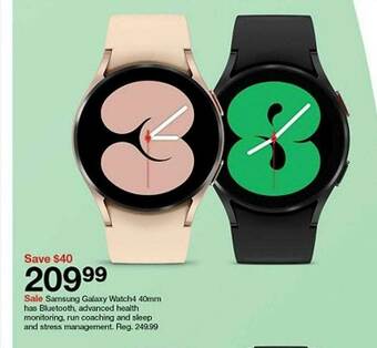 Target Samsung Galaxy Watch4 40mm Has Bluetooth Advanced Health Monitoring Run Coaching And Sleep And Stress Management offer