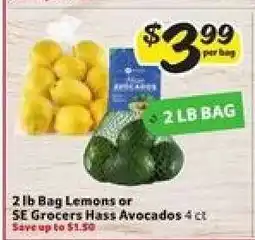 Winn Dixie 2 lb Bag Lemons or SE Grocers Hass Avocados 4 ct offer