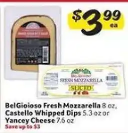 Winn Dixie BelGioioso Fresh Mozzarella, Castello Whipped Dips, Yancey Cheese offer
