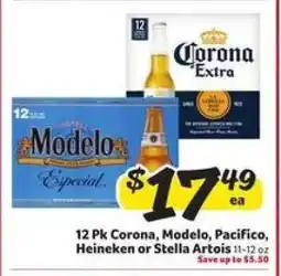 Winn Dixie 12 Pk Corona, Modelo, Pacifico, Heineken or Stella Artois offer