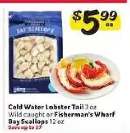 Winn Dixie Cold Water Lobster Tail or Fisherman's Wharf Bay Scallops offer