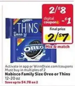Winn Dixie Nabisco Family Size Oreo or Thins offer