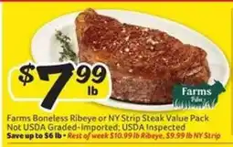 Winn Dixie Farms Boneless Ribeye or NY Strip Steak Value Pack offer