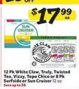 Winn Dixie 12 Pk White Claw, Truly, Twisted Tea, Vizzy, Topo Chico or 8 Pk Surfside or Sun Cruiser offer