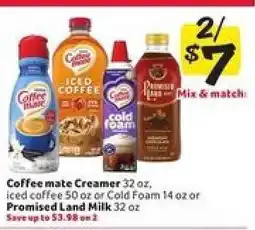 Winn Dixie Coffee mate Creamer, Iced Coffee, Cold Foam, Promised Land Milk offer
