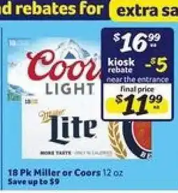 Winn Dixie 18 Pk Miller or Coors 12 oz offer