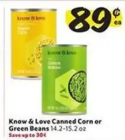 Winn Dixie Know & Love Canned Corn or Green Beans offer
