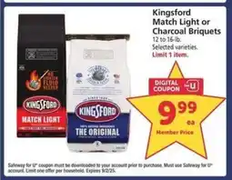 Safeway Kingsford Match Light or Charcoal Briquets offer