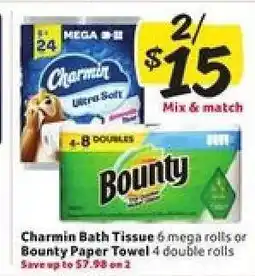 Winn Dixie Charmin Bath Tissue or Bounty Paper Towel offer