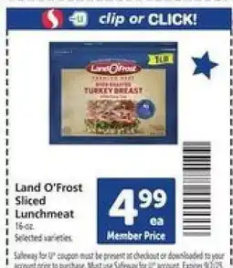 Safeway Land O’Frost Sliced Lunchmeat offer