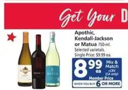 Safeway Apothic, Kendall-Jackson or Matua offer